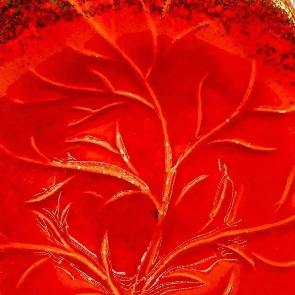 Vintage California Pottery Leaf Shaped Bowl Orange #594 Gold Dust Trim USA - Picture 10 of 11